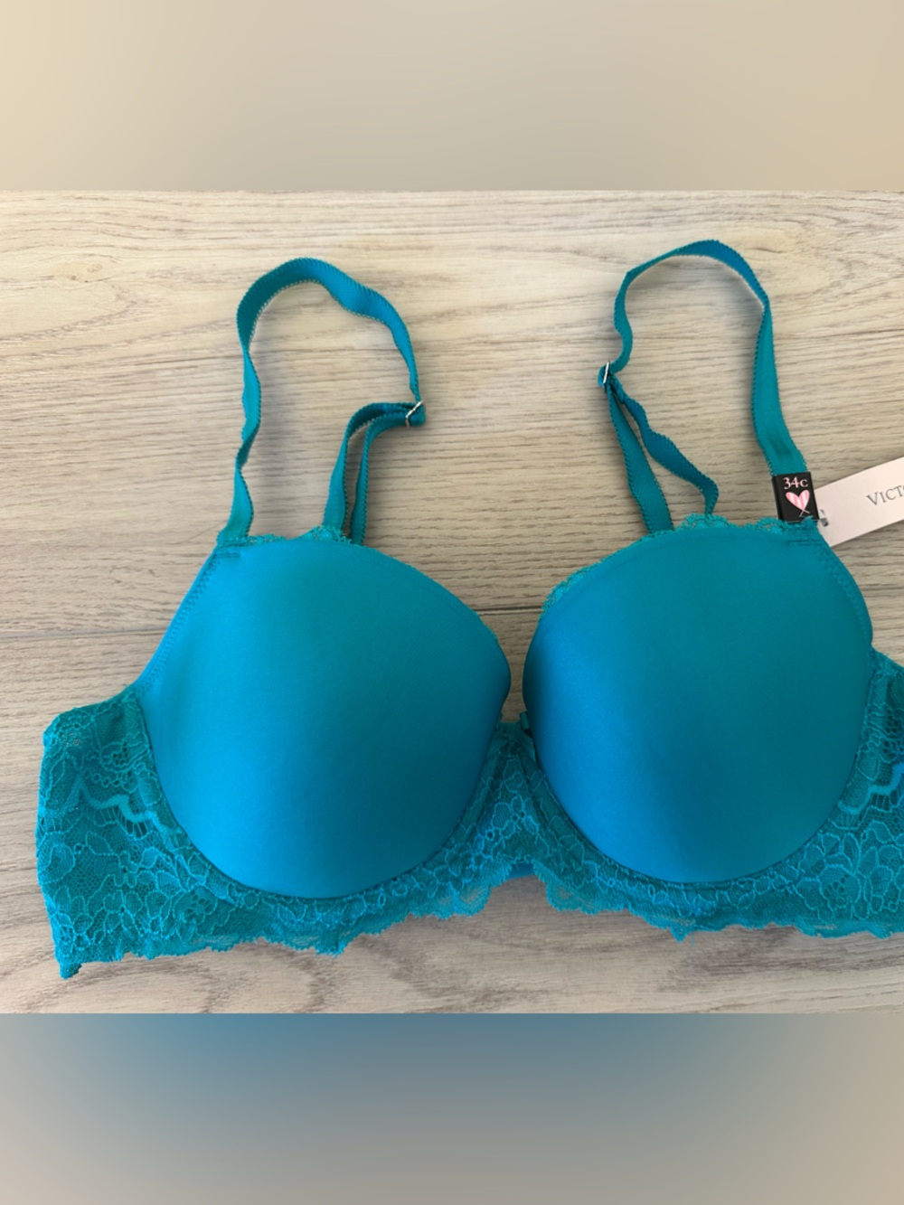 NWT 34C Victoria's Secret Teal Lace-Trim Push-Up Bra